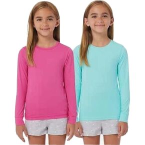 32 DEGREES Boys Girls T-Shirts Fuchsia Purple/Aruba Blue Air Mesh 2-PK Long Sleeve Tee UPF 40 Medium (10/12)