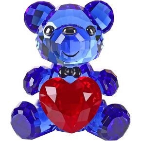 DOJOZ Crystal Teddy Bear Valentines Day Sweet Gifts Figurine Red Heart Lovely Animal Collectible Ornament Birthday (Pink)