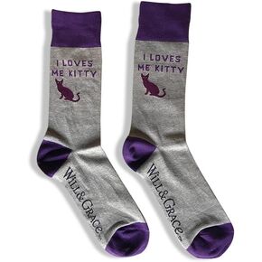NBC Will & Grace I Loves Me Kitty Karen Walker Knit Dress Socks - Grey and Purple, One Size Fits All