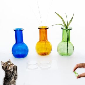 3PCS Miniature Cat Whisker Vase - Stable Light Bulb Design Clear Glass Mini Vases for Whisker Keepsake, Perfect for Cat Memorial or Home Decor (White, Black and Grey)