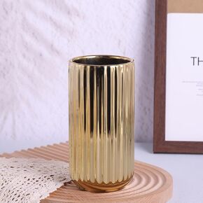 orenm Gold Cylinder Flower Vase Minimalist Ceramic Vase,Home Decor Wide Mouth Vases for Flowers, Tall Cylinder Vases for Centerpieces,Office, Christmas,Wedding Gold Table Decor Gifts (Marble, M)
