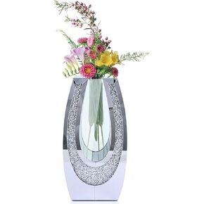 LCCCK Large Silver Vase Decor Living Room Floor Vase, Tall Crushed Diamond Vase for Luxury Home Decor, Modern Crystal Mirror Flower Vases Office Corner Floor Decoration Bucaros Grandes para Sala