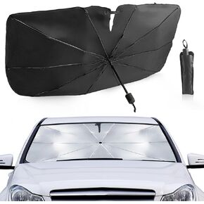 Car Windshield Sun Shade Umbrella - Upgraded Reflects UV Ray Heat Sun Visor Protector Foldable Reflector Umbrella brella, Foldable 360° Rotation Bendable Handle Car Accessories Interior (59"x33")
