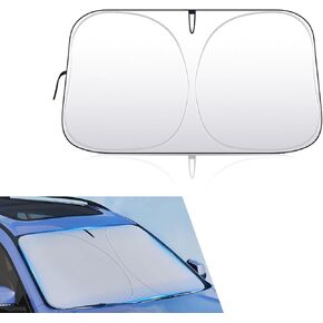 1 PC Car Front Windshield Sunshade, 57" x 31.4" Keep Your Vehicle Cool Heat-Insulating Cover, Foldable Memory Metal Quick-Storage Anti-UV Reflective Cover, Universal for Cars (Silver)