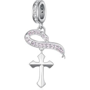 Breast Cancer Charms 925 Sterling Silver Breast Cancer Awareness Charm for Bracelets Breast Cancer Survivor Gifts for Women