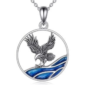KZX Sterling Silver Eagle Wave Necklace for Men Eagle Blue Wave Pendant Jewelry Gifts for Christmas