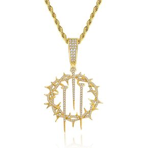 HELLOICE Crown Of Thorns with Cross Nails Pendant Iced Out Necklace for Women and Men 18K Gold Plated 5A CZ Necklace