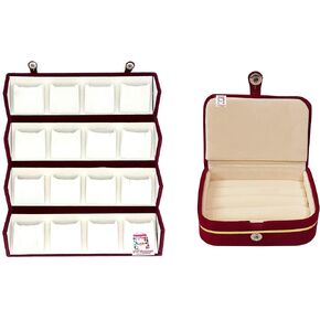 Cream Velvet Folding jewellery Vanity Box Make-Up pouch Multipurpose 16 pair Earrings With Free Ring Box Organizer