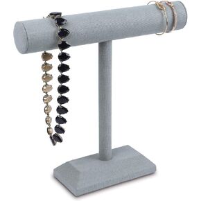 MOOCA Jewelry Organizer Display Stand, Dim Gray Linen, Wooden Board T-Bar Bracelet Necklace Holder, Jewelry Organizer