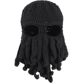 Azarxis Beard Beanie Hat Knit Funny Pirate Hat Winter Octopus Hat Windproof Warm Squid Mask for Men Women Hallowee