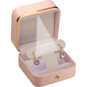 LED T Style Earring Gift Box for Dangling and Hoop Earrings Luxury PU Leather Material Multiple Use Necklace Earring Storage Holder Box with Light for Women for Men (1, Pink)
