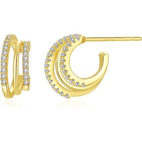 Gold Hoop Earrings for Women, Trendy 14K Gold Plated Gold Statement Earring Thick Open Double Hoop Earrings Lightweight Hypoallergenic Earrings for Gold Jewelry Gift