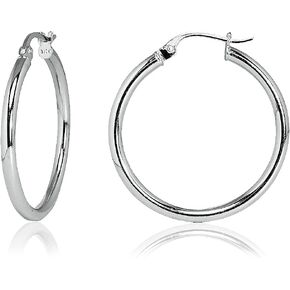 Sea of Ice Silver Round Tube Hoop Earrings for Women 925 Sterling Silver Plated – Cool and Chic Hoop Earrings – 15-60mm Sterling Silver Earrings Hoops with Round-Tube Design – 2mm Tube