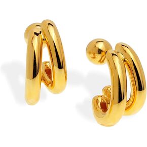 Chunky Lightweight Two Tone Open Hoop Earrings for Women, statement Trendy Thick Big Split Stud Earing Prom Jewelry Gift.