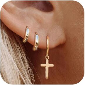 Gold Cross Earrings Stacks Cross Huggie Hoop Earrings 14k Gold Plated Earrings for Multiple Piercing Small Cartilage Hoop Earrings Gifts