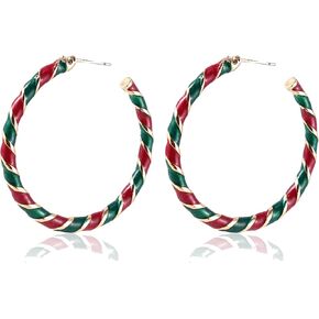 Candy Christmas Wreath Red Green Twist Hoop Loop Earrings Enamel Circle Round Huggie Dangle Drop Earrings Thanksgiving Xmas Ornament Jewelry New Year Gifts