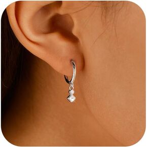 Cubic Zirconia Dangle Hoop Earrings for Women S925 Sterling Silver Lightweight CZ Drop Huggie Earrings Dainty 14k Gold/Silver Plated Small Hoops Earrings Wedding Christmas Gifts from Best Friends