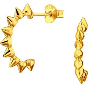 925 Sterling Silver Spike Lined Half Hoop Earrings, Sold as a Pair