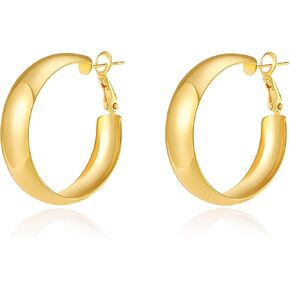 Chunky Gold Hoop Earrings for Women 18K Gold Plated Chunky Hoops Thick Hoop Earrings Trendy Chunky Earrings