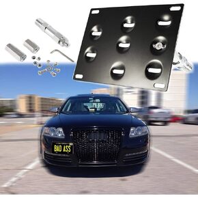 Xotic Tech Front Bumper Tow Hook License Plate Mounting Bracket Adapter Kit Compatible with Audi A4/S4 (B8 Model) A5/S5/RS5 2008-2018 A7/S7/RS7 2013-2018 No Drill [Black]