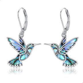 Hummingbird Earrings Abalone Shell 925 Sterling Silver Bird Earrings Dangle Hummingbird Jewelry Gifts for Women Girls Mom Hummingbirds Lovers