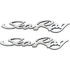 2Pcs New Sea Ray Searay Script Emblem 3D Badge Letters Boat Logo Self-Adhesive Sticker Genuine Size Nameplate (Chrome)