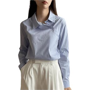OYOANGLE Women's Long Sleeve Asymmetrical Button Down Collared Blouses Fashionable Trendy Casual Shirt Tops