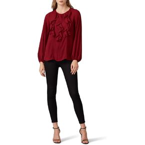 Rent The Runway Pre-Loved Red Floral Ruffle Front Blouse