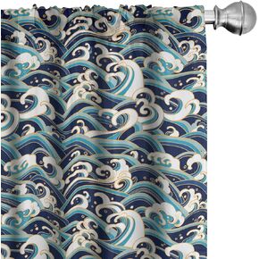 Ambesonne Nautical 2 Panel Curtain Set, Traditional Oriental Style Ocean Waves Pattern Foam and Splashes Print, Lightweight Window Treatment Living Room Bedroom Decor, Pair of - 28" x 84", Blue Gold
