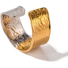Stackable Gold Rings Non Tarnish, Minimalist 18k Gold Plated Stainless Steel Black Onyx |Red Dripping Oil Enamel| Cubic Zircon Adjustable Statement Ring Gifts for Women