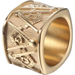 Men's Stainless Steel Freemason Symbol Masonic Rings Band Master Mason Wide Bands Gold Silver