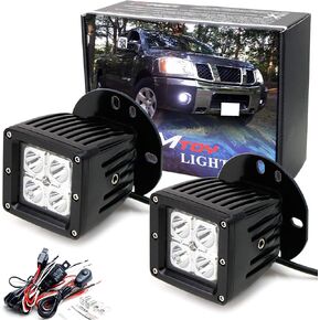 iJDMTOY LED Pod Light Fog Lamp Compatible with Nissan 2004-2014 Titan, 2005-2007 Armada, Includes 20W High Power LED Cubes, Foglight Location Mounting Brackets & Wiring/Adapter Harnesses