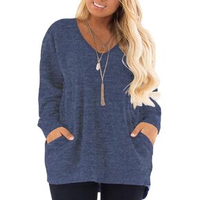 DOLNINE Women's Plus Size Sweatshirts Color Block Long Sleeve Pocket Shirts Tops