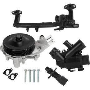 Water Pump + Thermostat 4-piece set 2010-2022 For Range Rover L663, L322, L405, L560, L538, L320, L494, L462, L319 Replacement # LR097165, LR028136, LR035124, LR018273