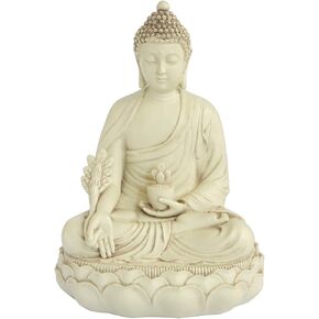 Buddha Groove Healing Medicine Buddha Statue with Elegant Off-White Finish and Made of Cast Stone in a Minimalist Serene Design | 11.5 Inches Tall