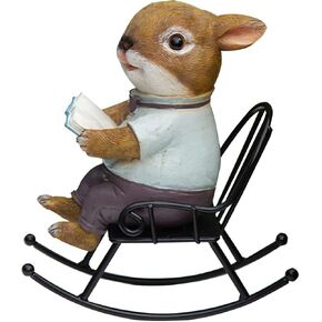 Rabbit Figurine Cute Reading Rabbit Statue in Rocking Chair for Home Living Room Office Shelf Decoration