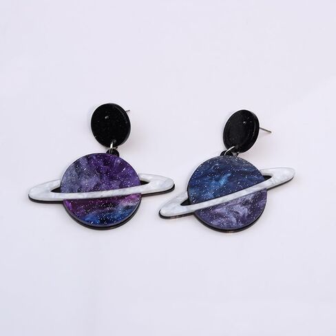 Unique Handmade Creative Acrylic Planet Universe Drop Dangle Earrings Chic Lightweight Creative Acrylic Drop Dangle Earrings For Women Jewelry Gifts in Kuwait