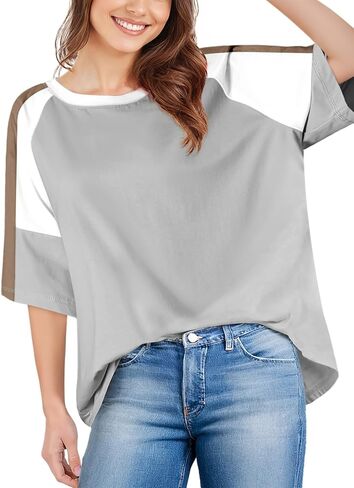 تي شيرت Dokotoo للسيدات ذو ألوان متعددة بياقة دائرية وأكمام قصيرة، ملابس صيفية كاجوال كبيرة الحجم in Kuwait