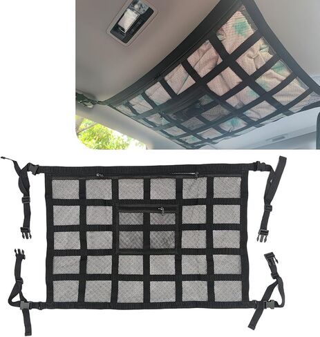 1 قطعة سقف السيارة 31.49 بوصة × 21.25 بوصة، حقيبة شبكية للتخزين، حقيبة حمل معززة بشبكة سداسية مزدوجة قابلة للطي وقابلة للتعديل، حقيبة تخزين متنوعة لحاف لعبة السفر لمسافات طويلة (أسود) in Kuwait