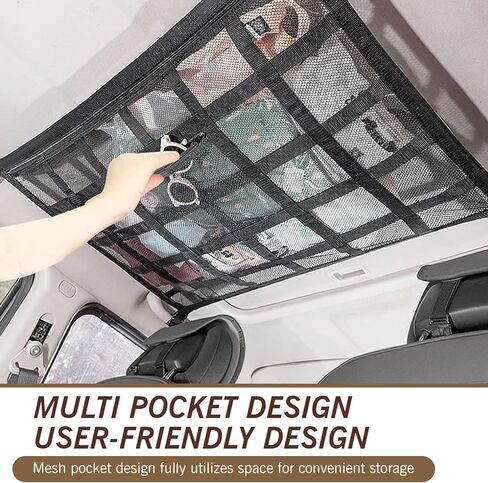 1 قطعة سقف السيارة 31.49 بوصة × 21.25 بوصة، حقيبة شبكية للتخزين، حقيبة حمل معززة بشبكة سداسية مزدوجة قابلة للطي وقابلة للتعديل، حقيبة تخزين متنوعة لحاف لعبة السفر لمسافات طويلة (أسود) in Kuwait