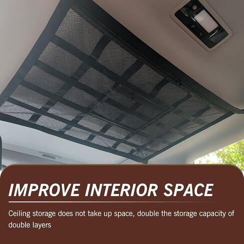 1 قطعة سقف السيارة 31.49 بوصة × 21.25 بوصة، حقيبة شبكية للتخزين، حقيبة حمل معززة بشبكة سداسية مزدوجة قابلة للطي وقابلة للتعديل، حقيبة تخزين متنوعة لحاف لعبة السفر لمسافات طويلة (أسود) in Kuwait