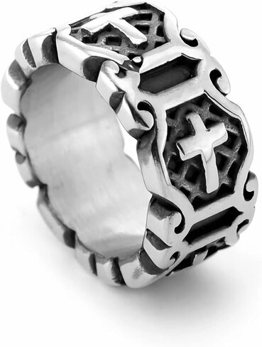 STARCHENIE Mens Cross Rings Stainless Steel Vintage Christian Religious Band Ring for Men Size 7-12 in Saudi Arabia