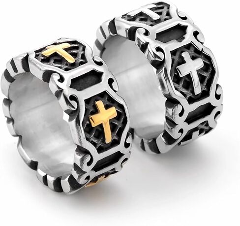 STARCHENIE Mens Cross Rings Stainless Steel Vintage Christian Religious Band Ring for Men Size 7-12 in Saudi Arabia