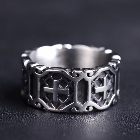 STARCHENIE Mens Cross Rings Stainless Steel Vintage Christian Religious Band Ring for Men Size 7-12 in Saudi Arabia