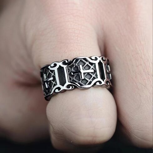 STARCHENIE Mens Cross Rings Stainless Steel Vintage Christian Religious Band Ring for Men Size 7-12 in Saudi Arabia