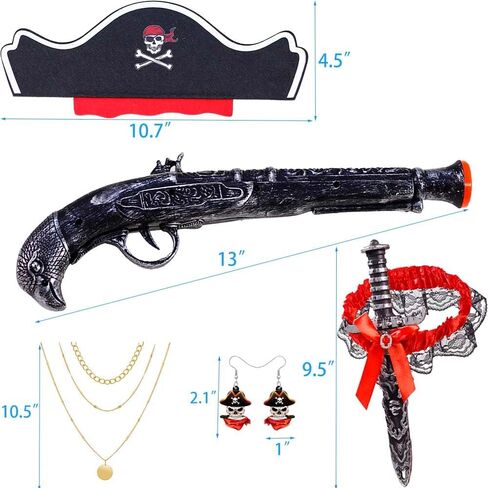 5 PCS Womens Pirate Costume Pirate Gun Pirate Sword with Lace Bow Pirate Hat Pirate Necklace Pirate Earrings Pirate Costume Women Pirate Accessories Women Pirate Costume Accessories (GREY) in Saudi Arabia