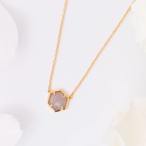 QUADRI 14K Gold Plated Necklace Gemstone Pendant - Dainty Necklaces for Women - Amethyst, Green Fluorite, Labradorite, Rose Quartz - Pendant Necklace for Women - Length: 16"+ 2" extension in Kuwait