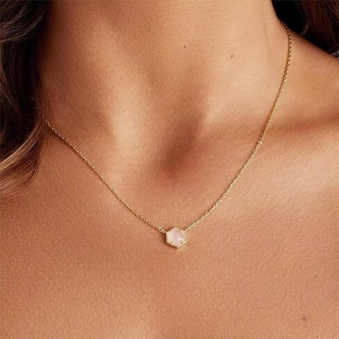 QUADRI 14K Gold Plated Necklace Gemstone Pendant - Dainty Necklaces for Women - Amethyst, Green Fluorite, Labradorite, Rose Quartz - Pendant Necklace for Women - Length: 16"+ 2" extension in Kuwait