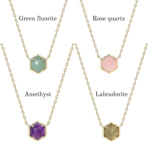 QUADRI 14K Gold Plated Necklace Gemstone Pendant - Dainty Necklaces for Women - Amethyst, Green Fluorite, Labradorite, Rose Quartz - Pendant Necklace for Women - Length: 16"+ 2" extension in Kuwait