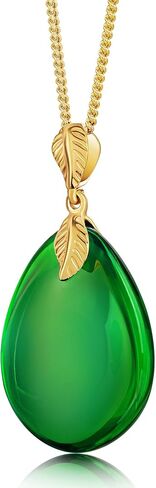 Green Amber Pendant Necklace for Women, Gold Plated Sterling Silver 925 Chain, Polished Gemstone Pendant, Dainty Womens Jewelry in Kuwait